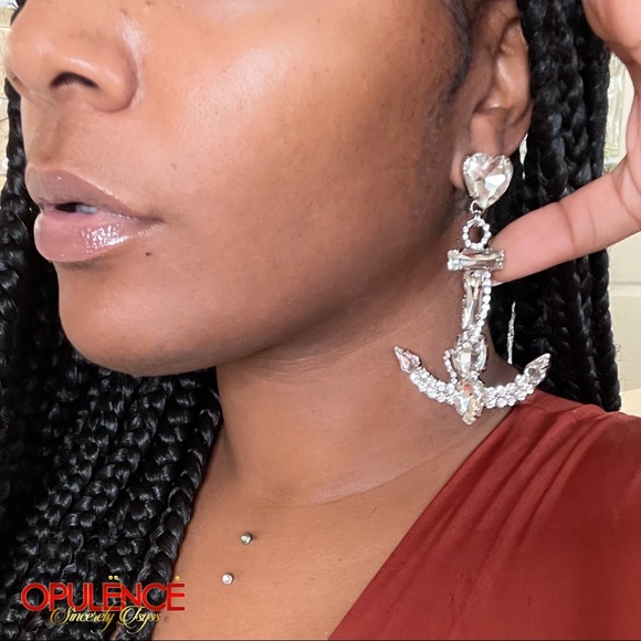Jumbo Anchor Rhinestone Earrings - Picture 4 of 7